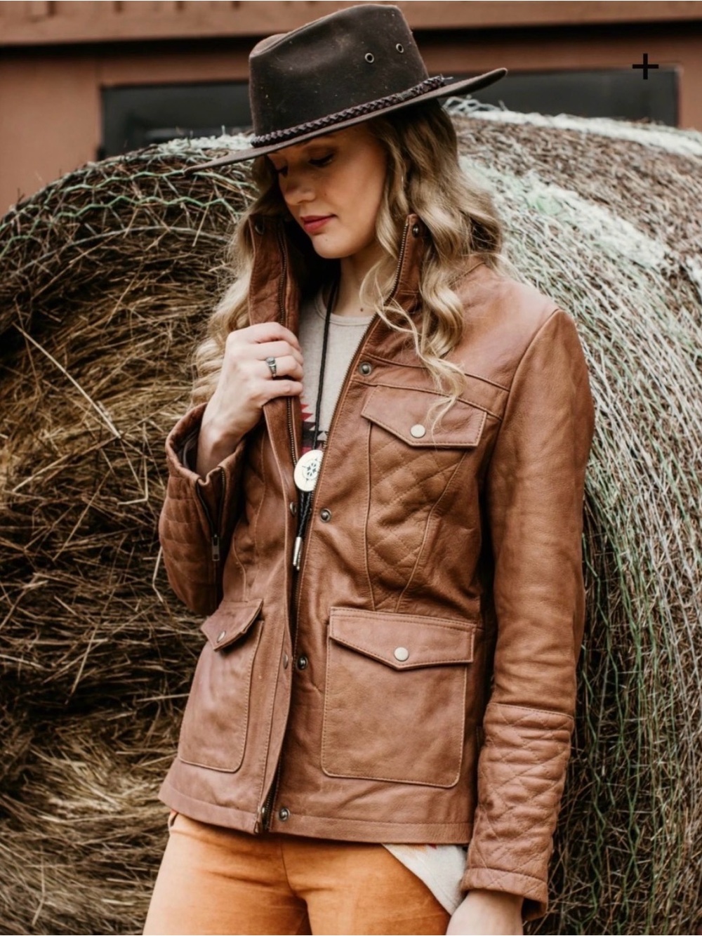 Women's Arya Brown Quilted Leather Jacket with Front Flap Pockets